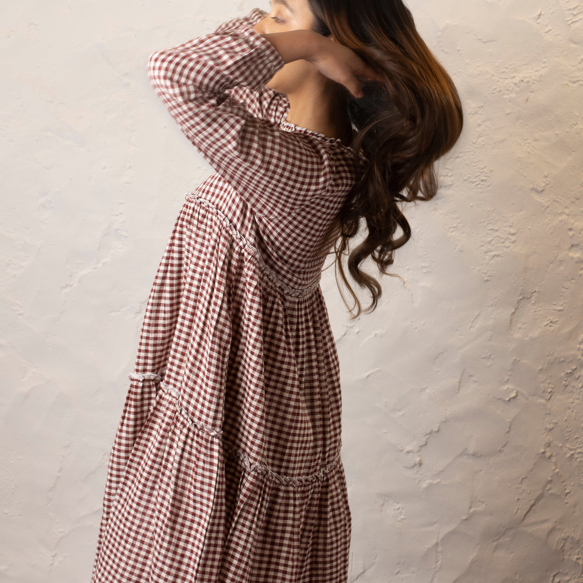 Dinder Tunic Dress - Dark Maroon and Kora Checks  MOBORR