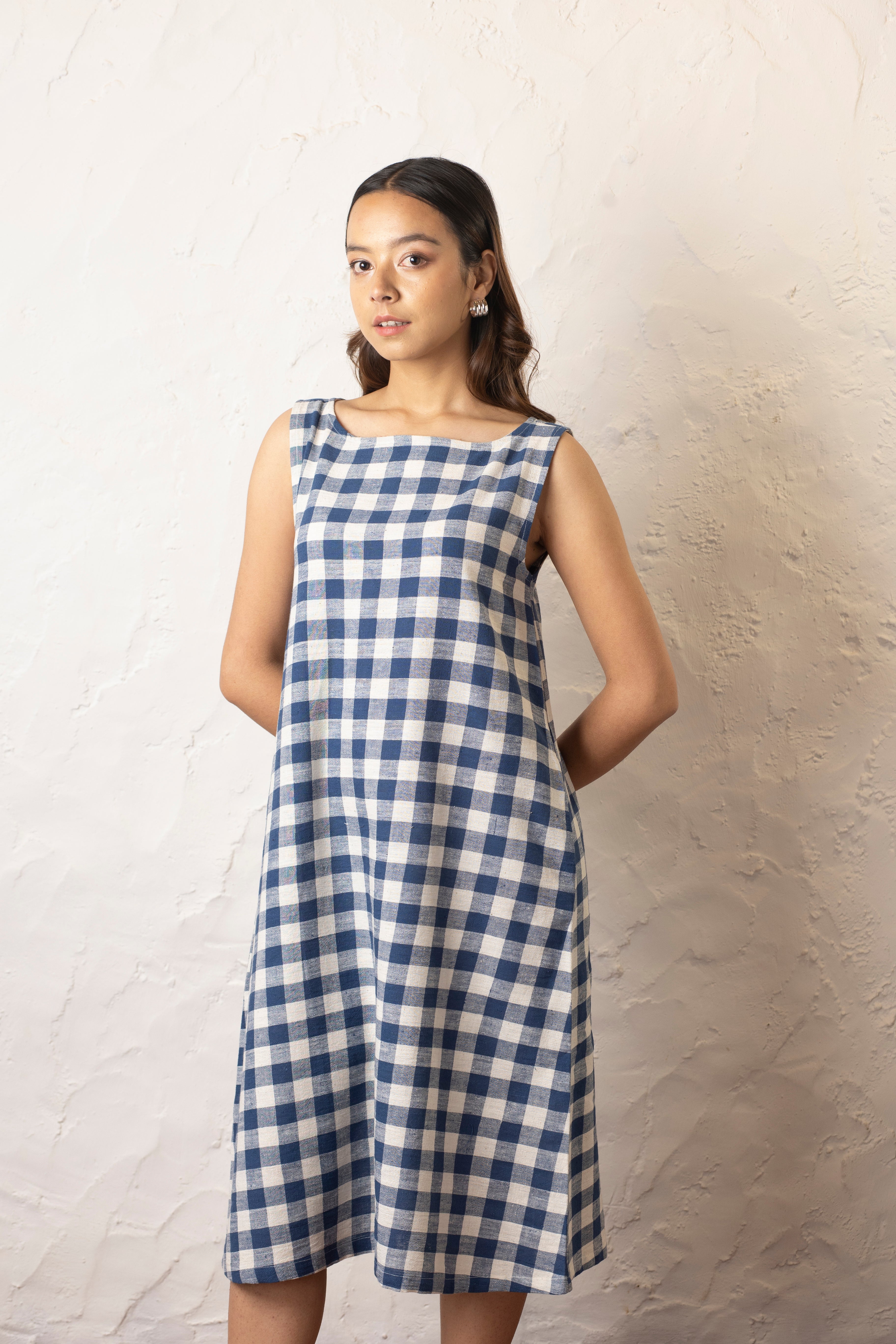 Wadi Dress - Indigo and Kora Checkered