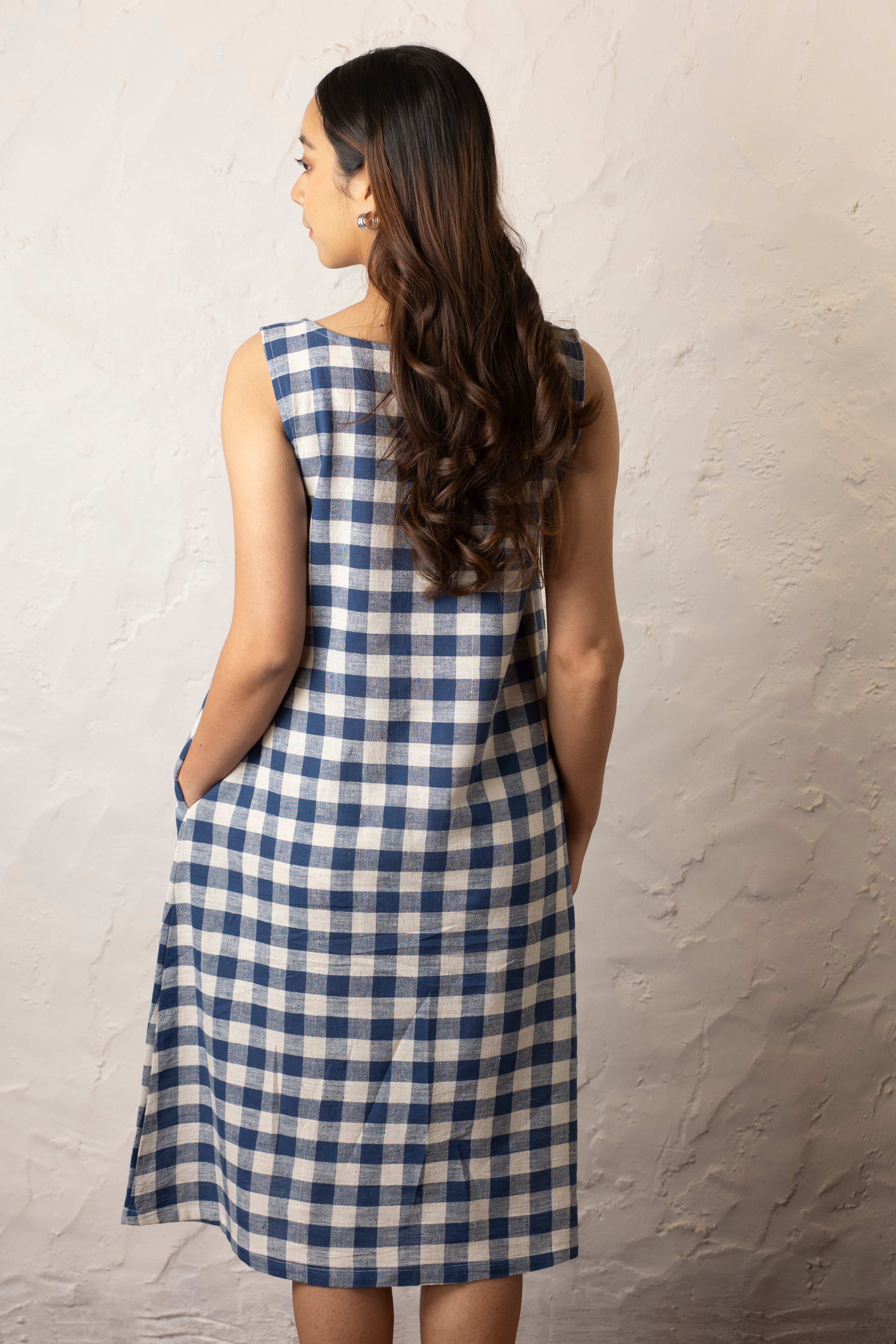 Wadi Dress - Indigo and Kora Checkered