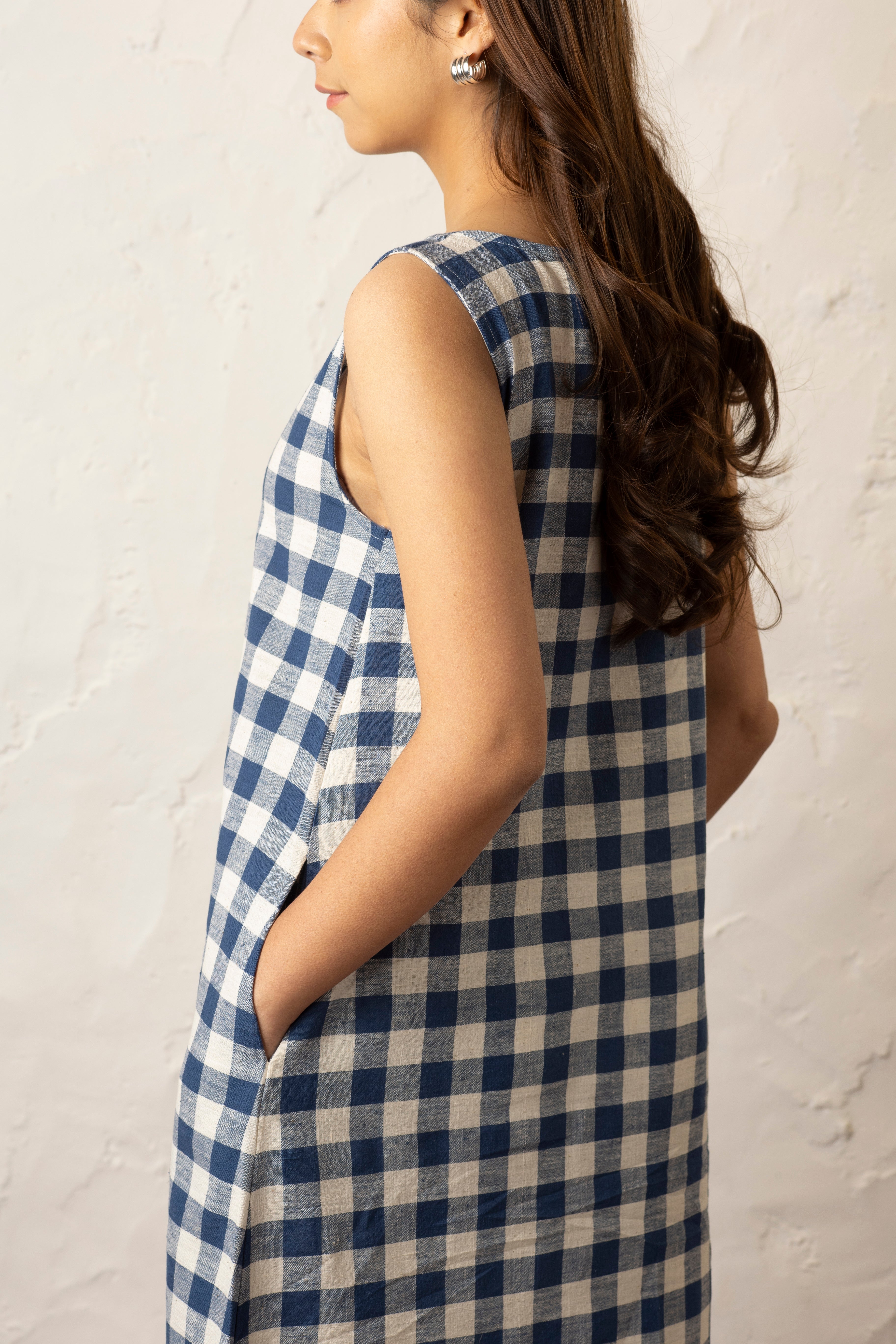 Wadi Dress - Indigo and Kora Checkered