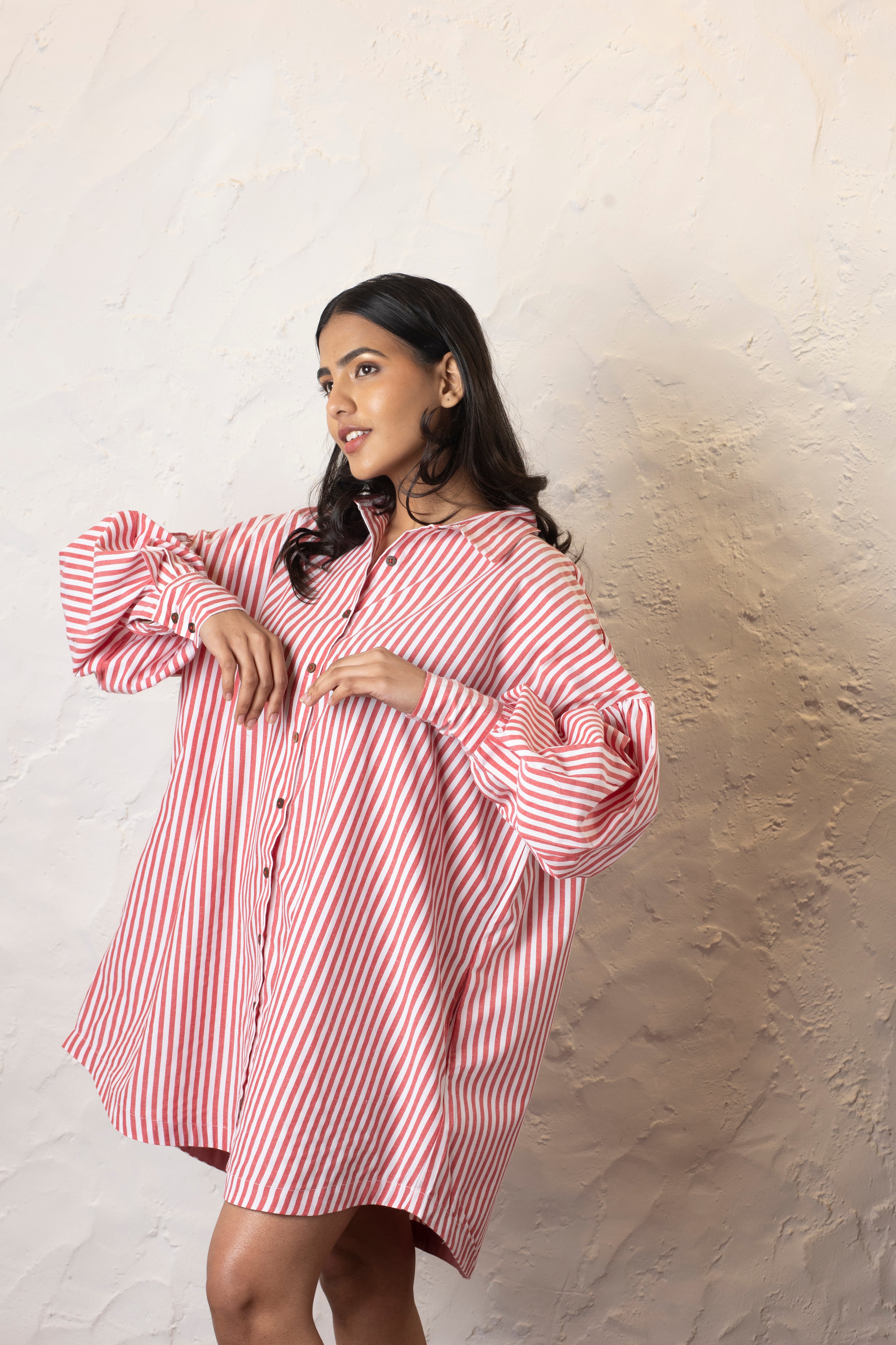 Tortuga Shirt Dress -  Red and White Stripes