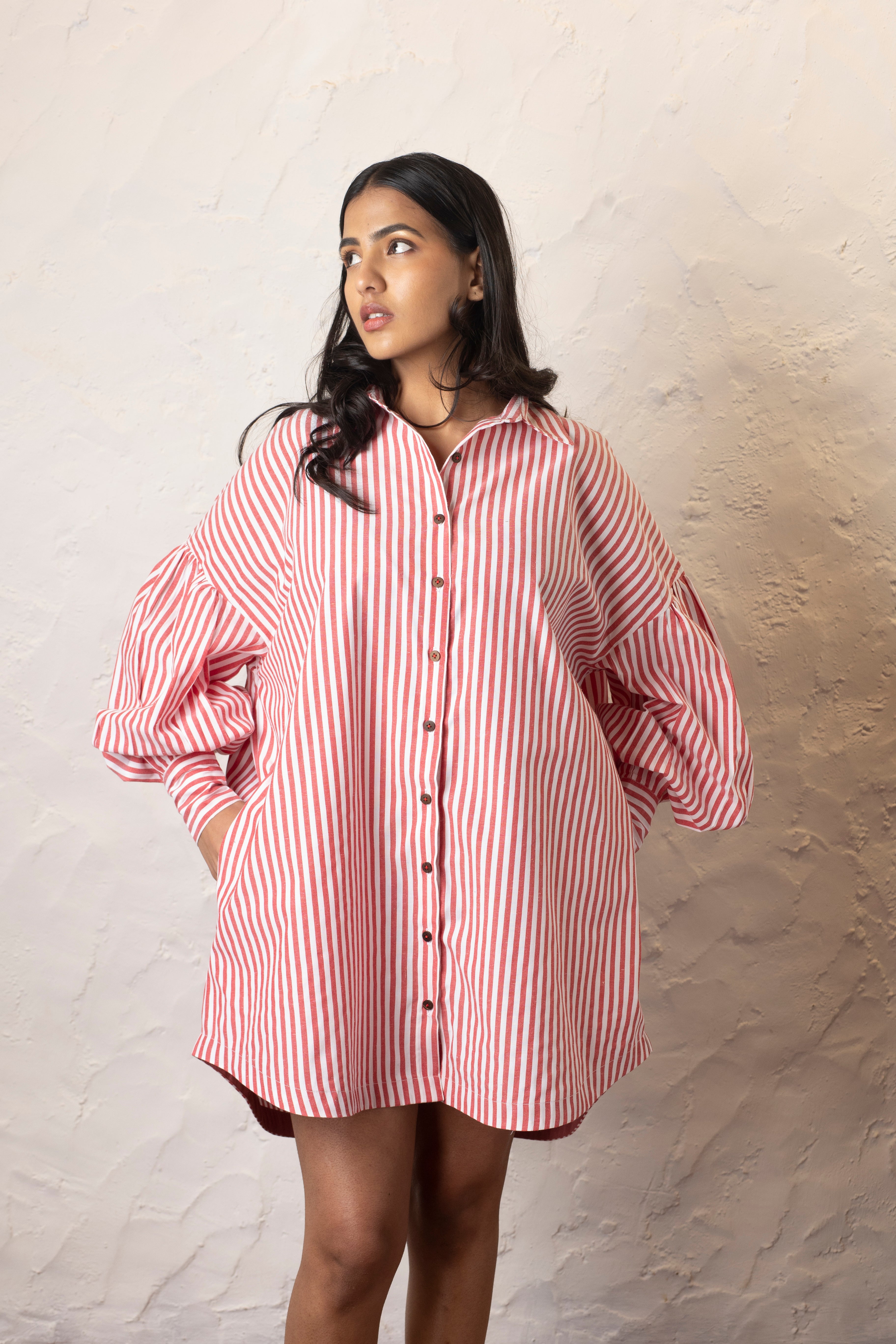 Tortuga Shirt Dress -  Red and White Stripes