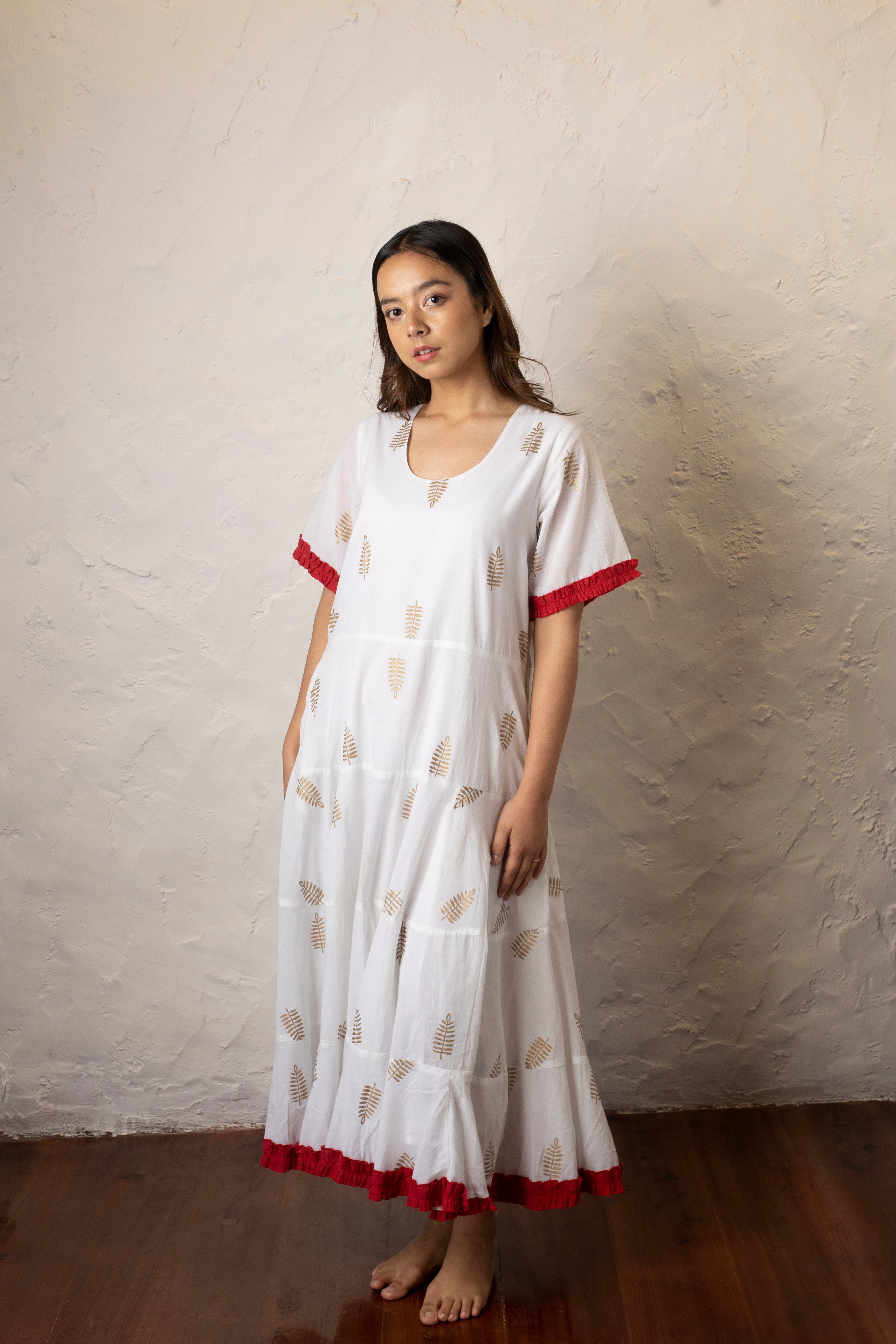 La Plata 5 Tiered Dress - White, Gold and Red