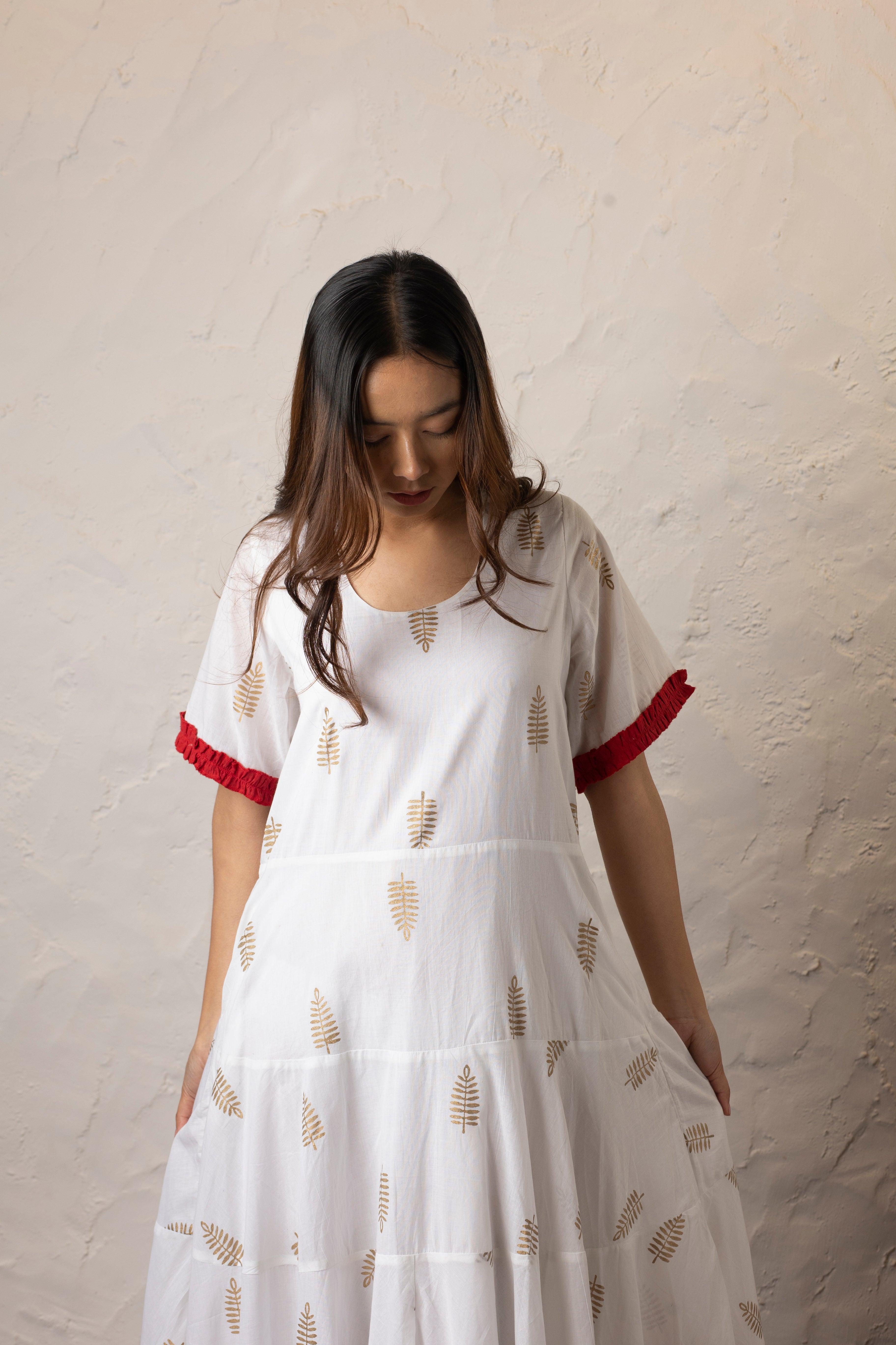 La Plata 5 Tiered Dress - White, Gold and Red
