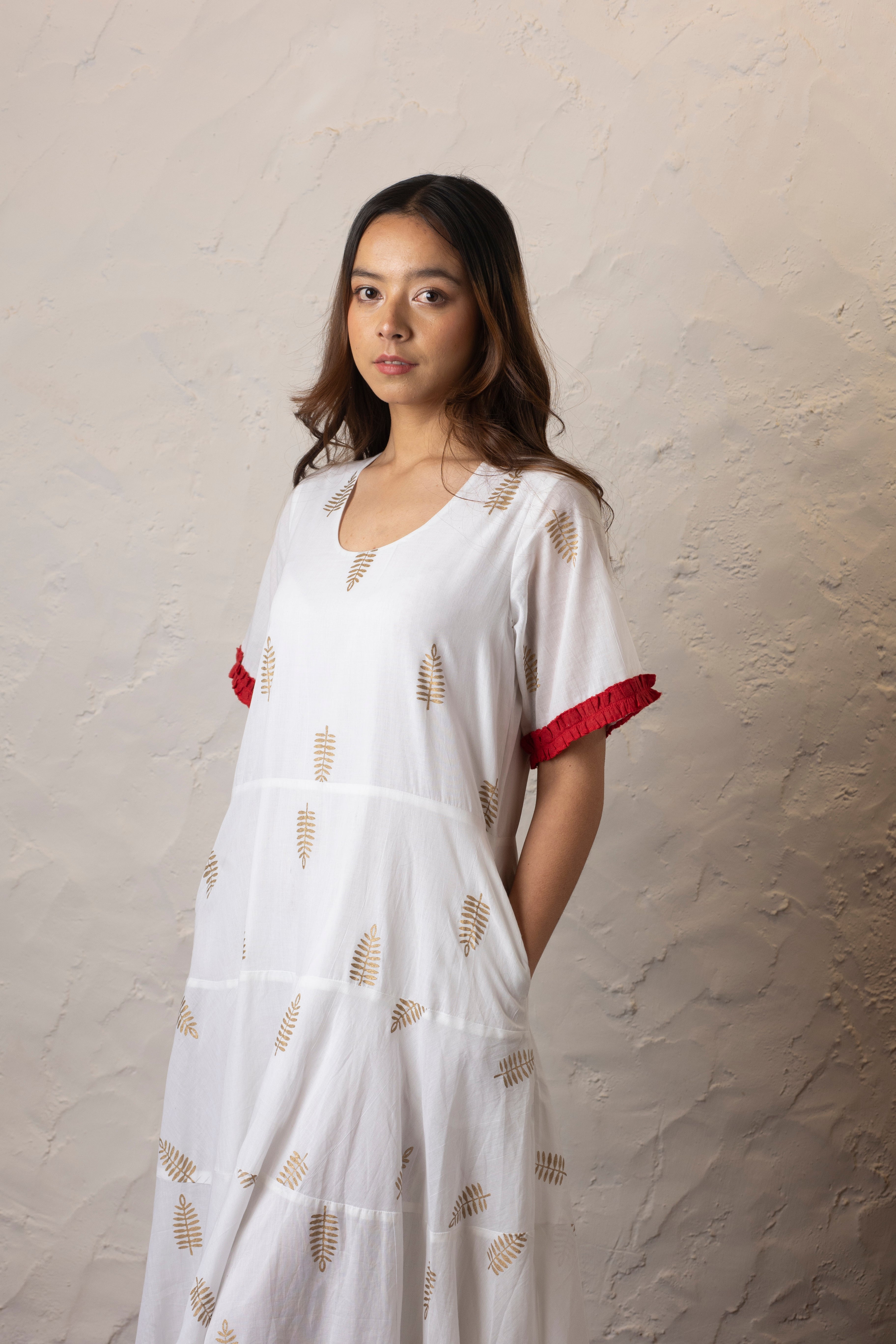 La Plata 5 Tiered Dress - White, Gold and Red