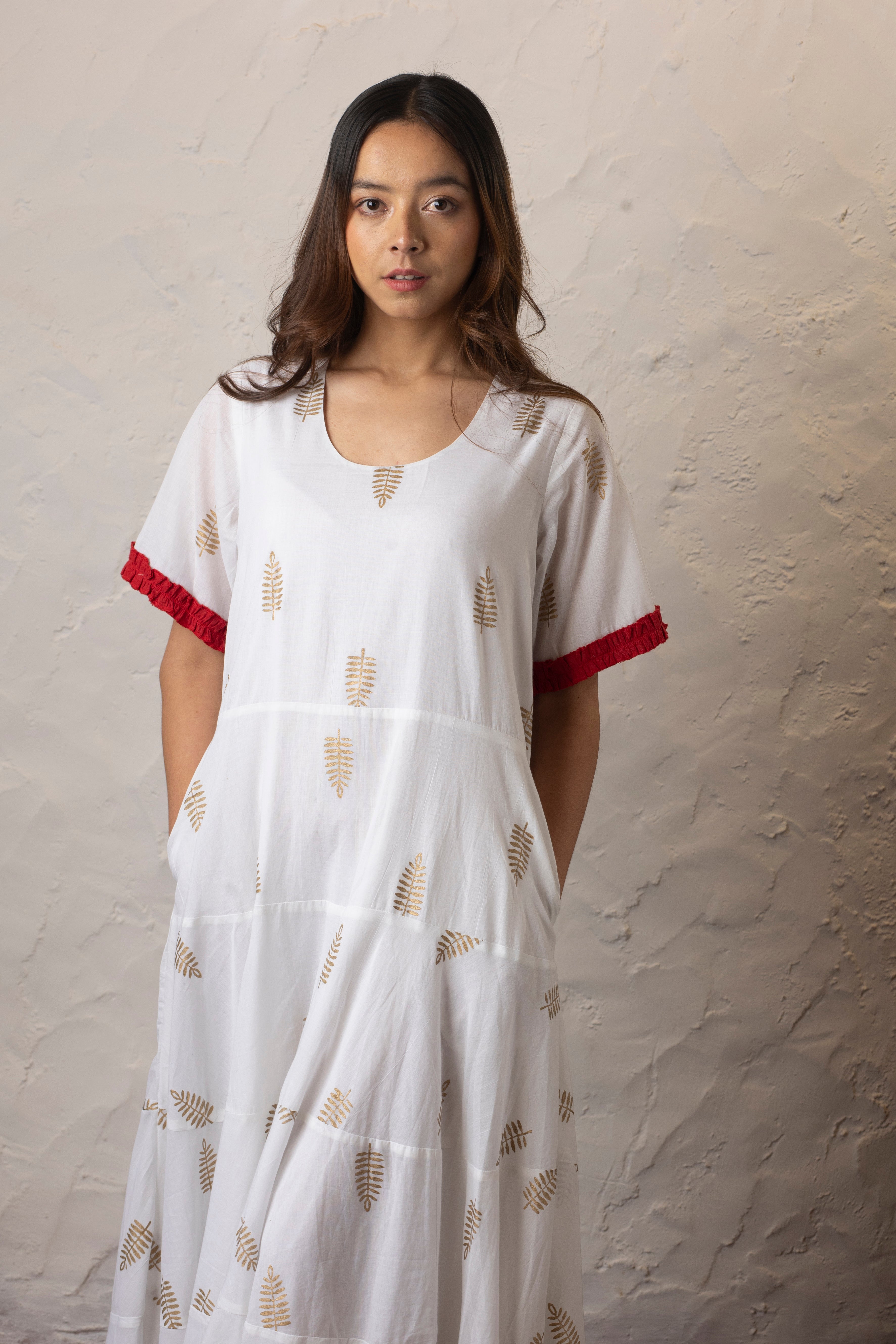 La Plata 5 Tiered Dress - White, Gold and Red