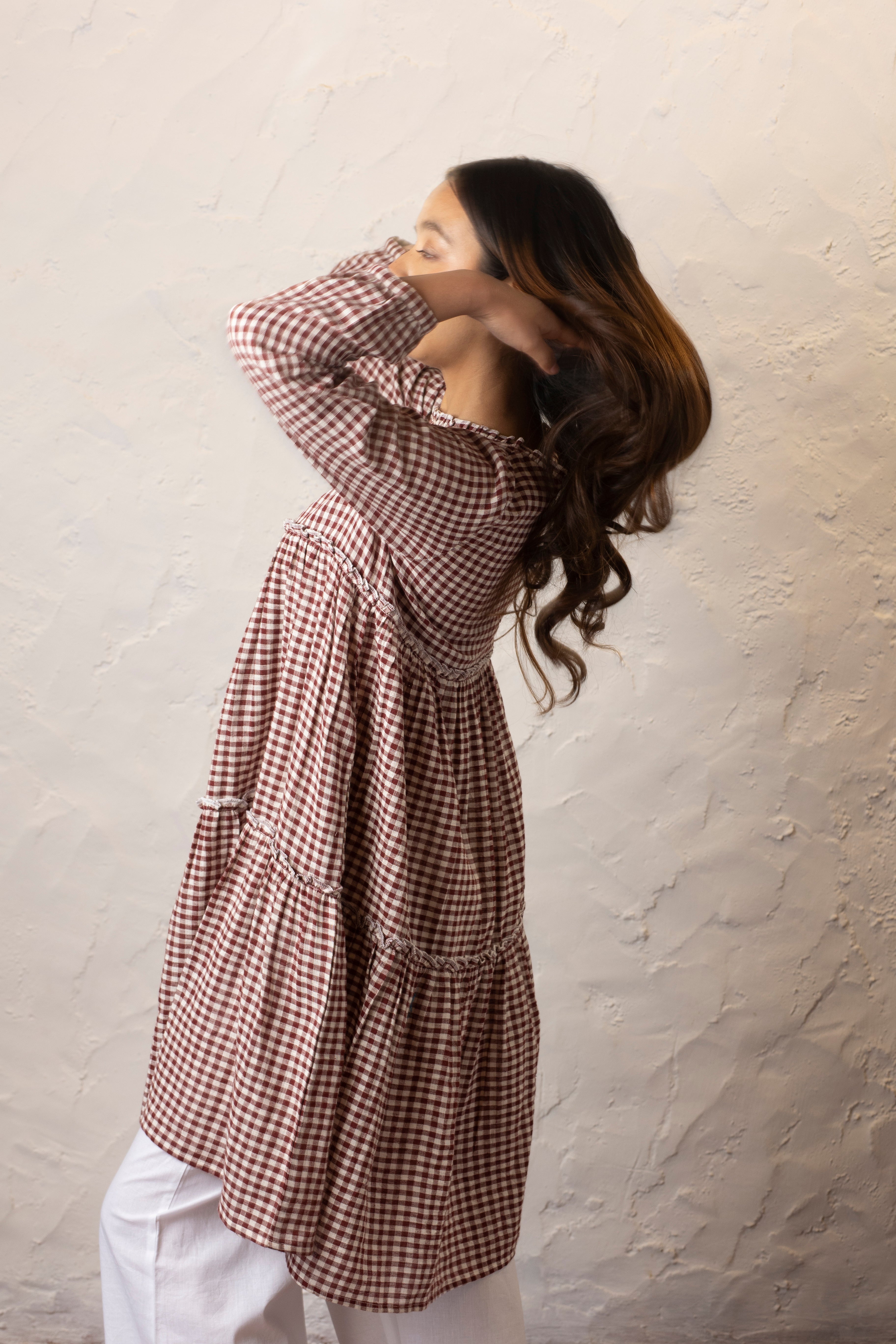 Dinder Tunic Dress - Dark Maroon and Kora Checks