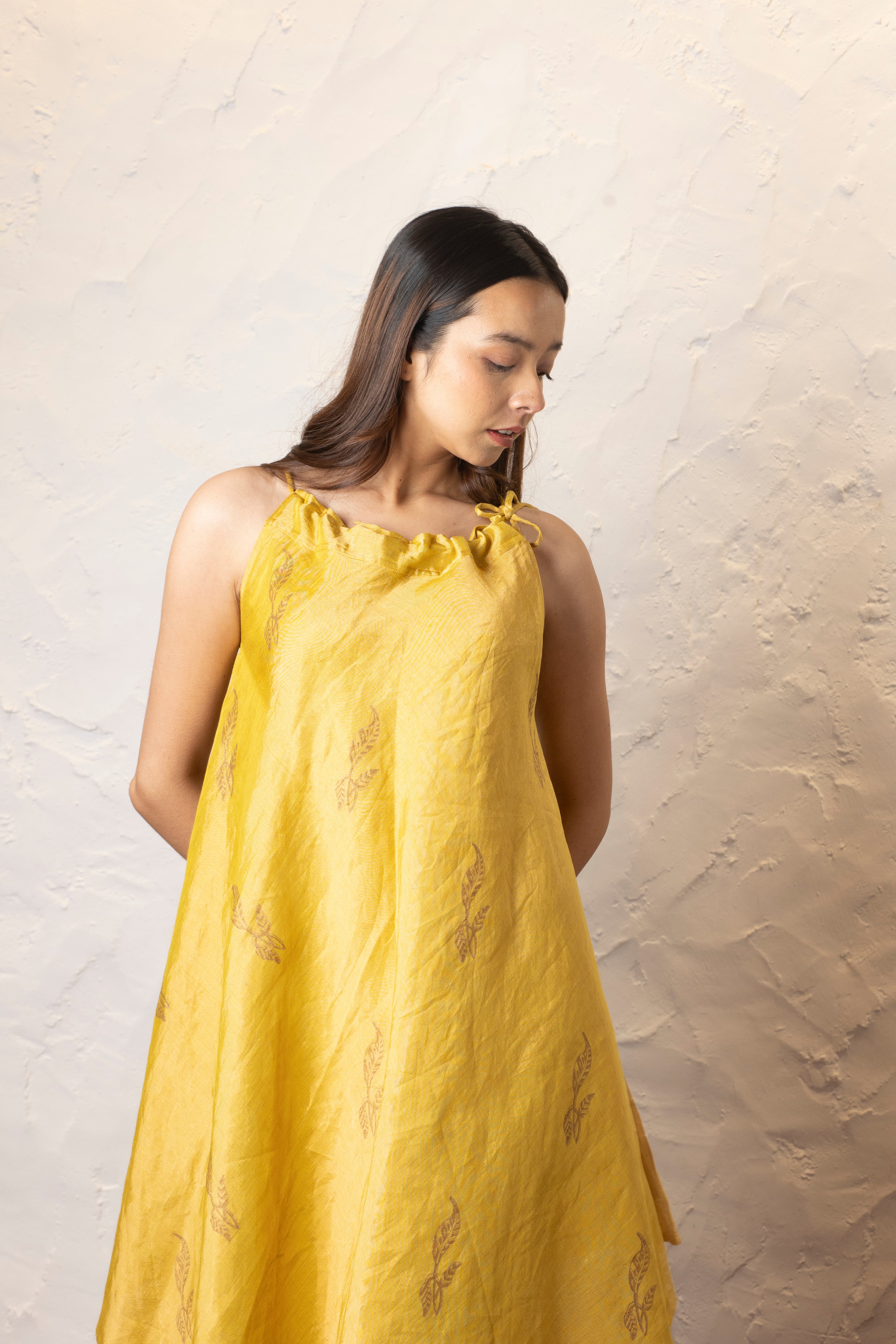 Swarna Halter-neck Dress - Mustard Gold