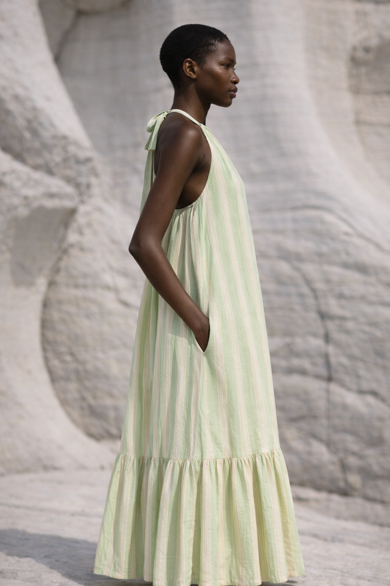 The Chelif Halterneck Dress in Pistachio | MOBORR