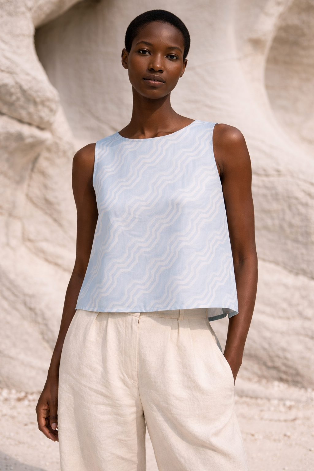 Clyde Top | Naturally Dyed Block Print Cambric Cotton Top