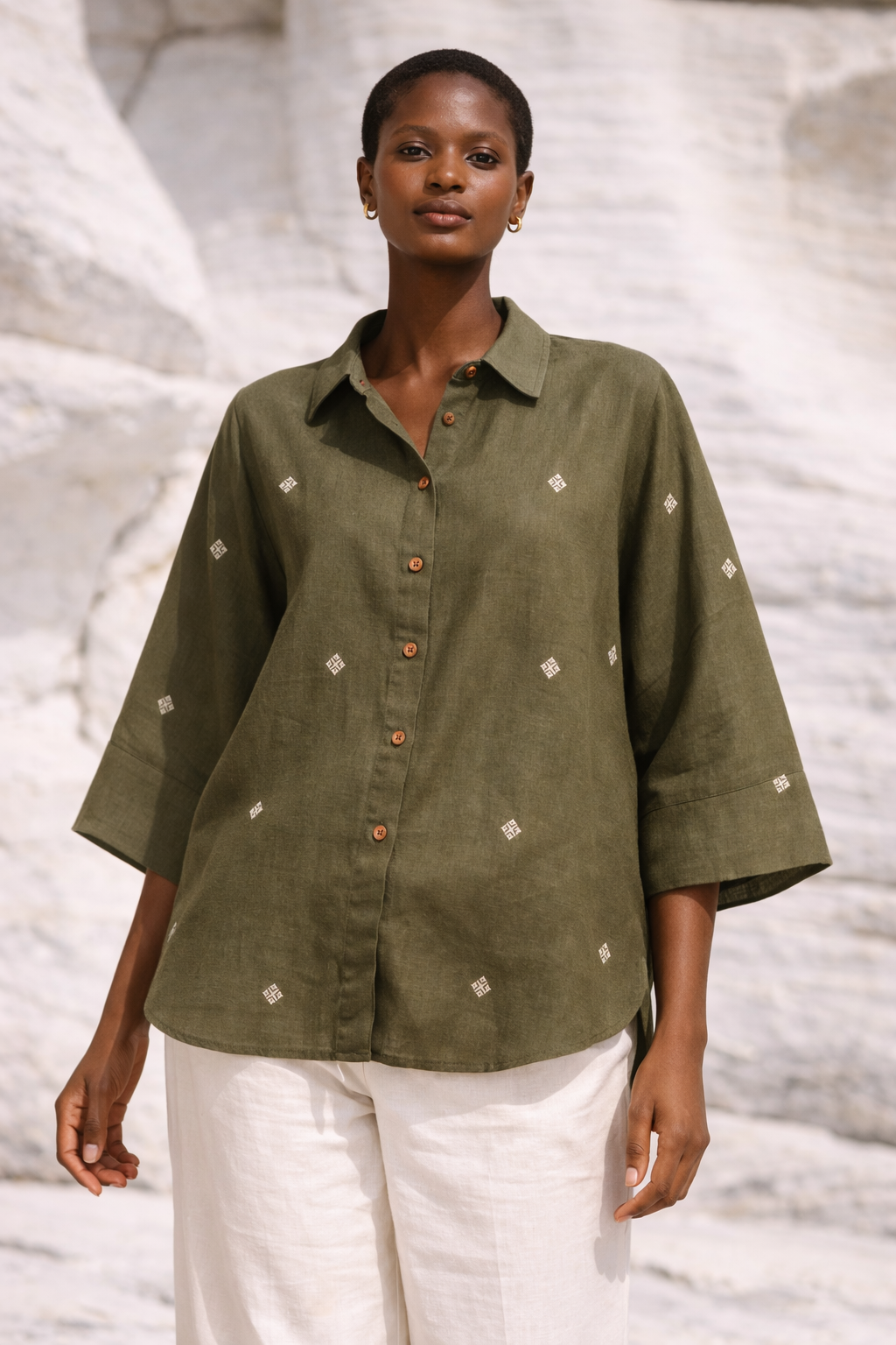 Olive Relaxed Handwoven Cotton Shirt