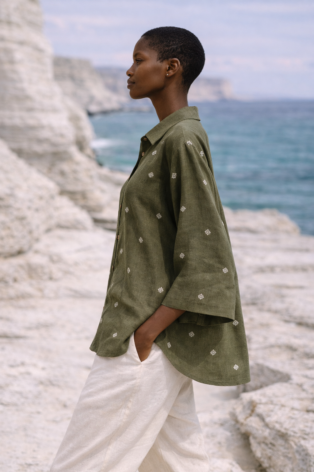 Olive Relaxed Handwoven Cotton Shirt