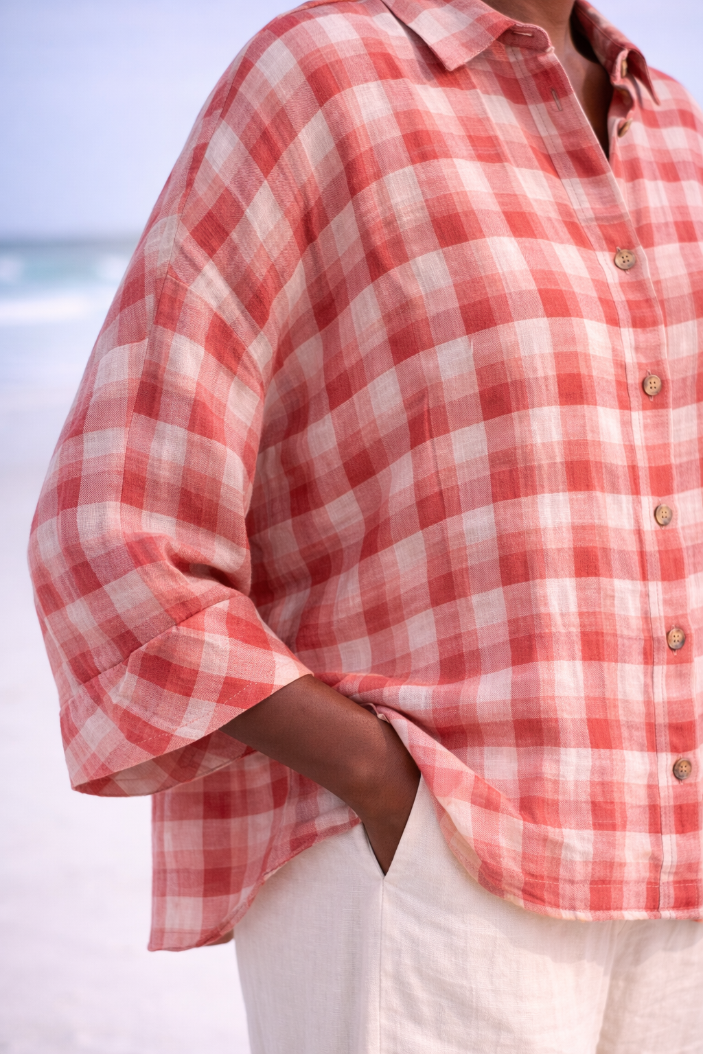 Zeum Red Plaid Handwoven Muslin Cotton Shirt