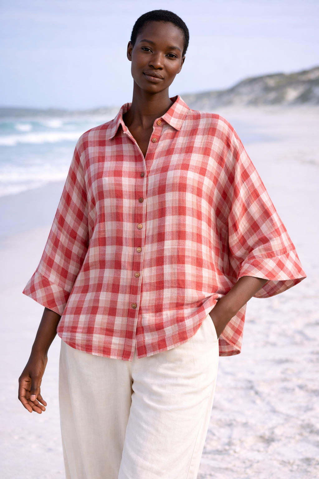 Zeum Red Plaid Handwoven Muslin Cotton Shirt