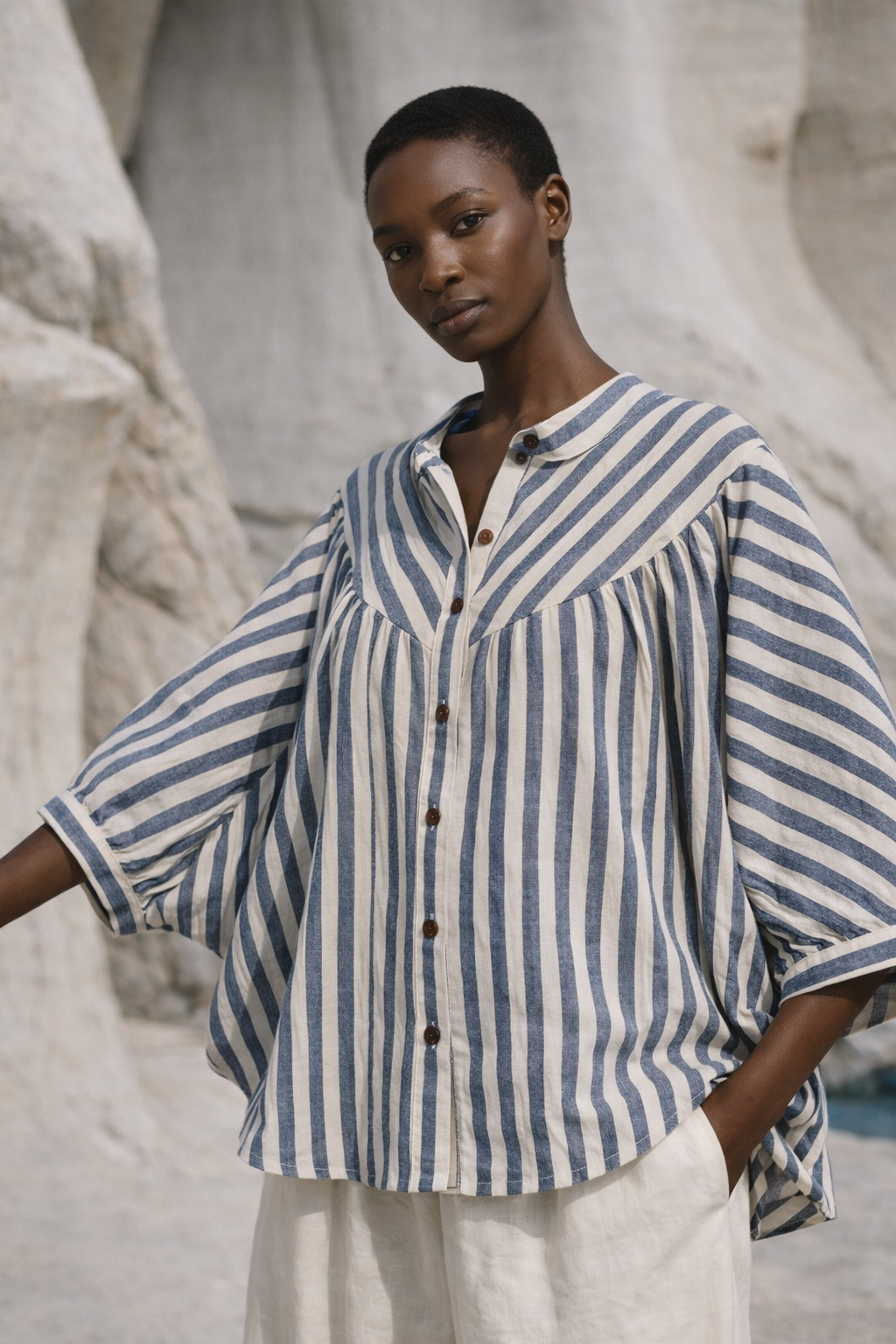 Brittany Batwing Striped Organic Cotton Top