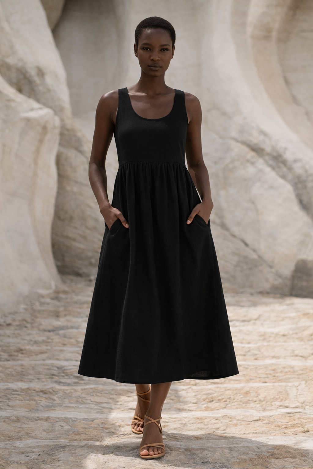 Noir Black Handwoven Cotton Dress