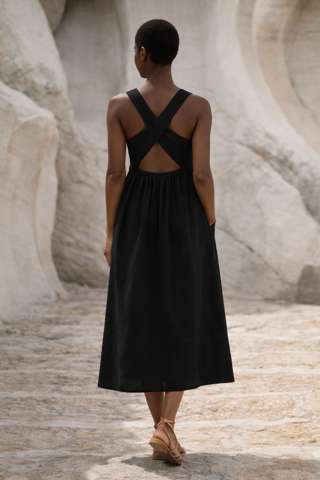 Noir Black Handwoven Cotton Dress