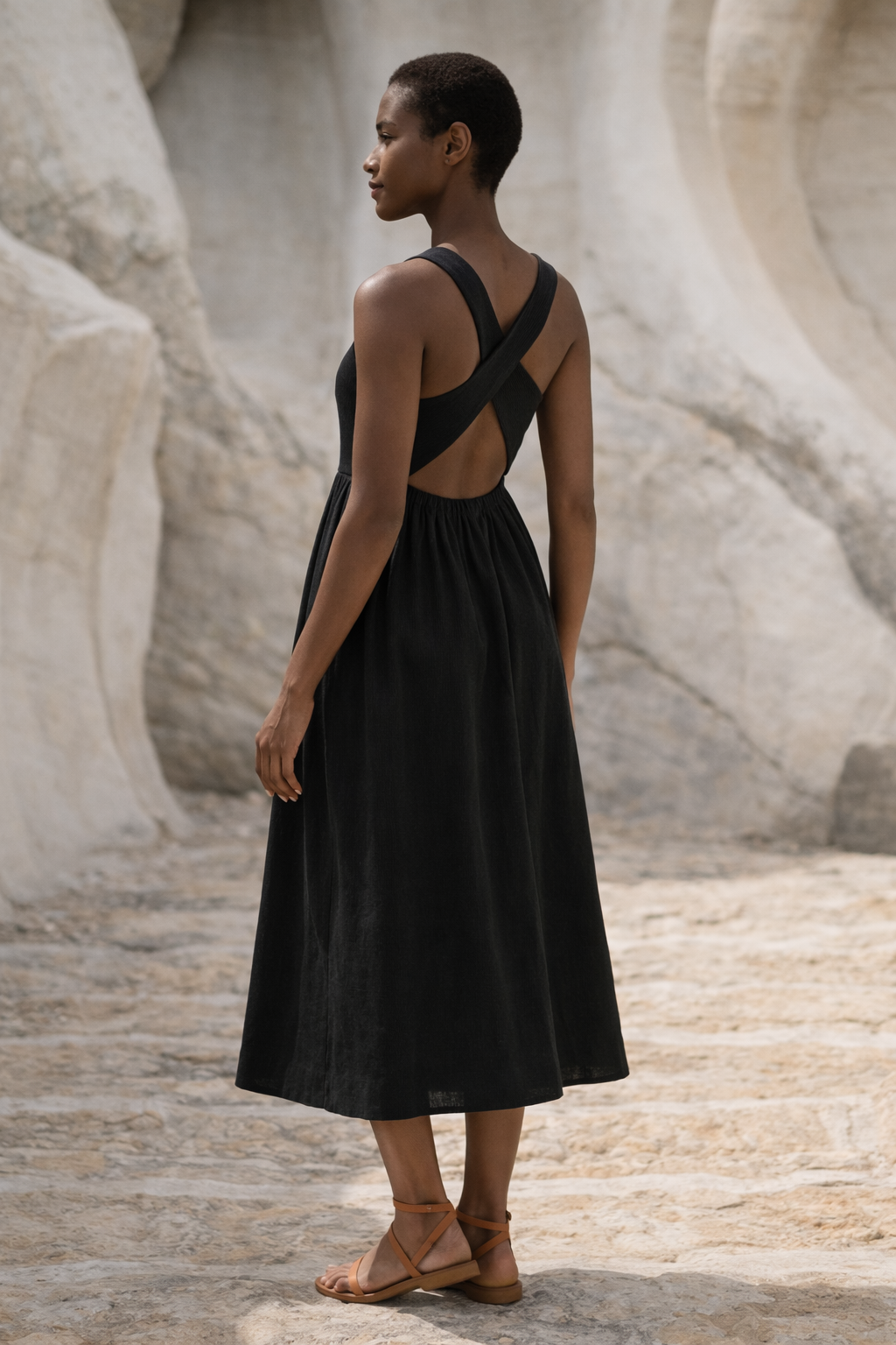 Noir Black Handwoven Cotton Dress