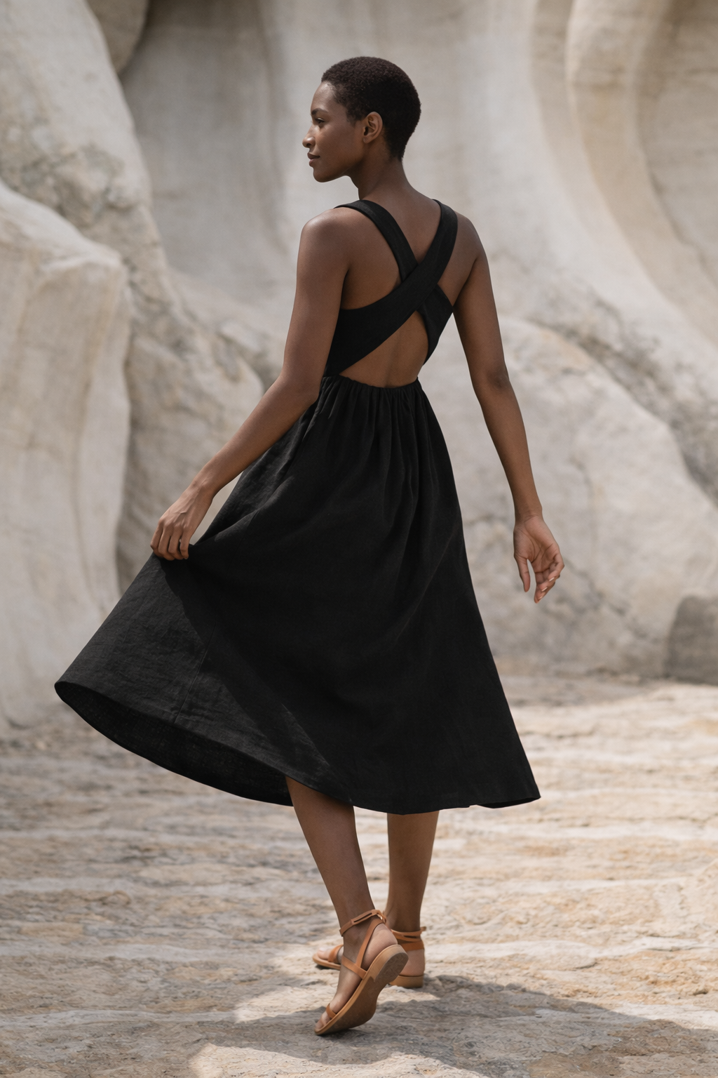 Noir Black Handwoven Cotton Dress