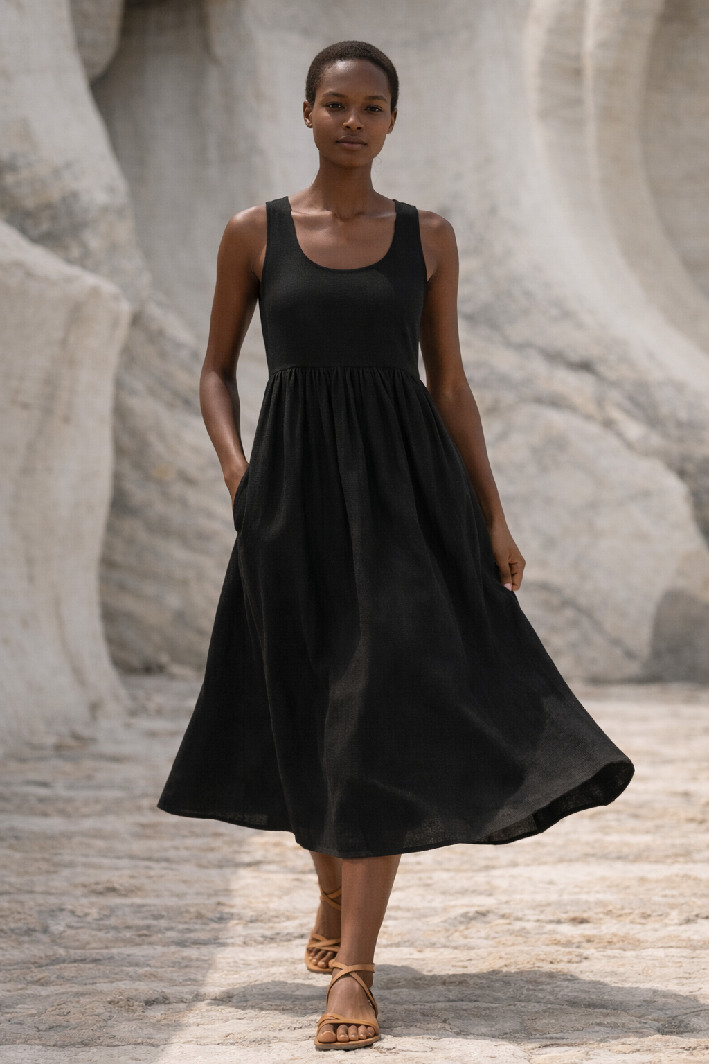 Noir Black Handwoven Cotton Dress