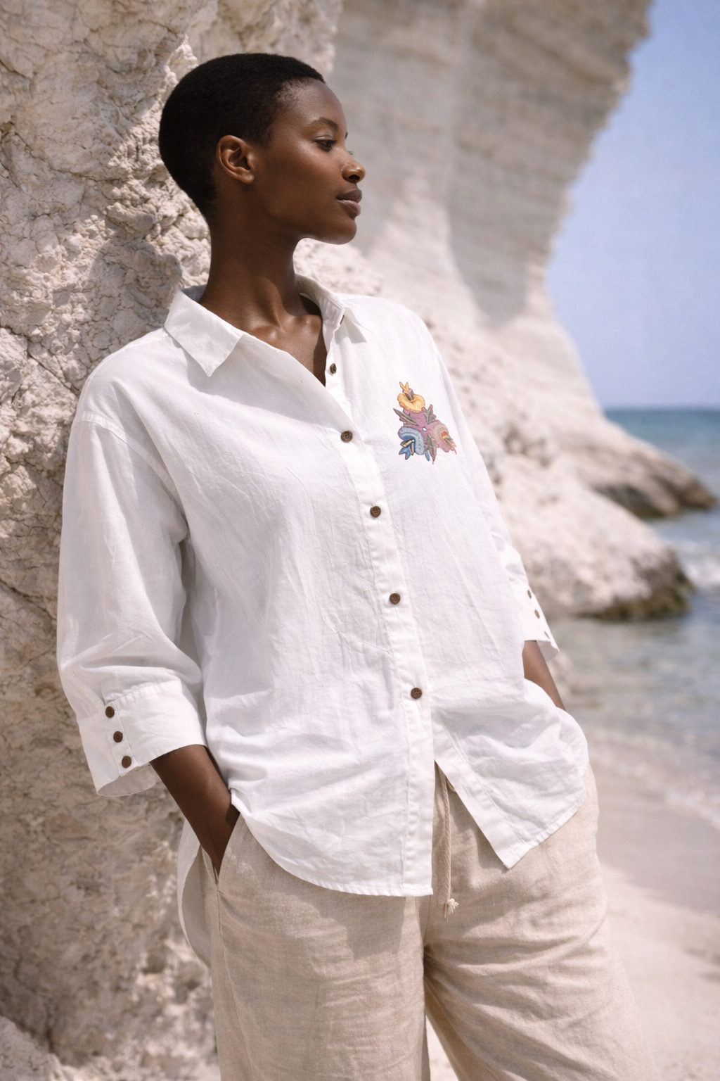 Moborr Blanc Embroidered White Cotton Shirt