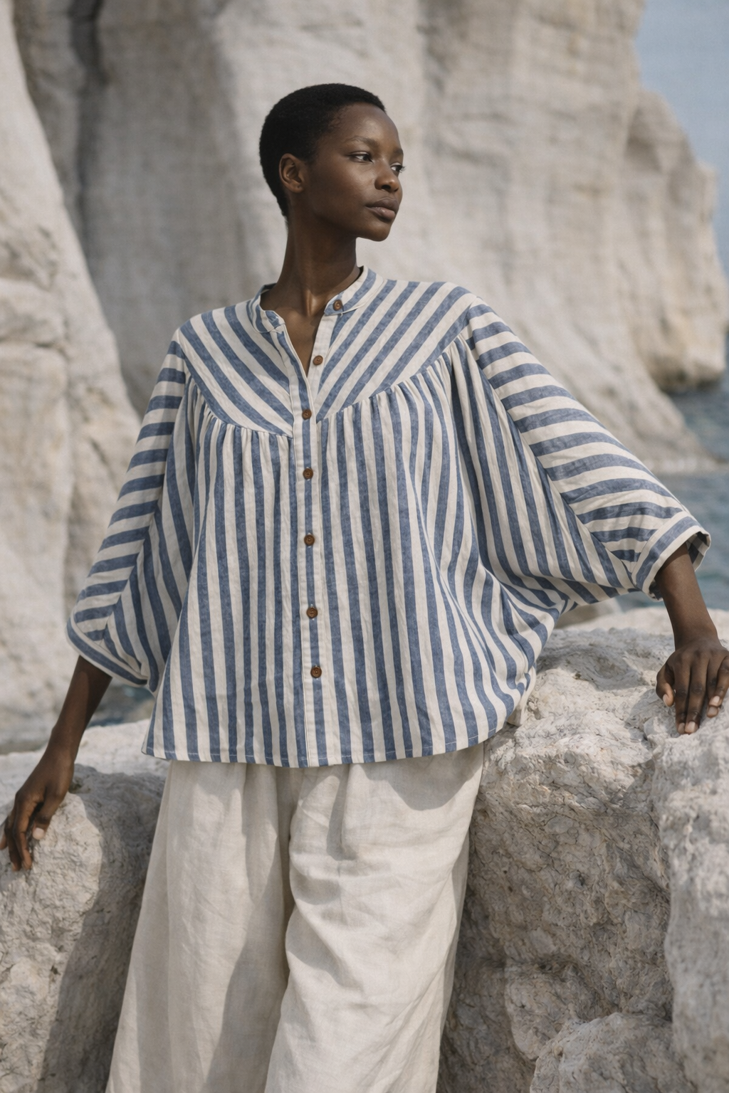 Brittany Batwing Striped Organic Cotton Top