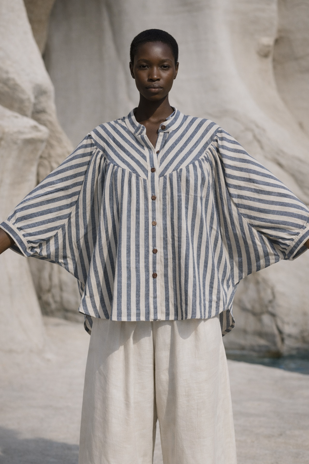 Brittany Batwing Striped Organic Cotton Top