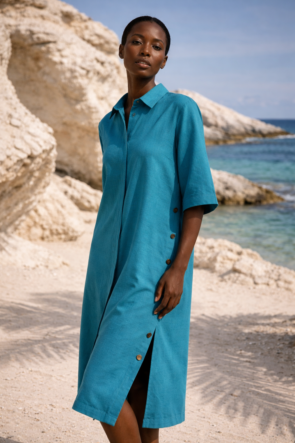Morav Teal Blue Multiway Shirt Dress