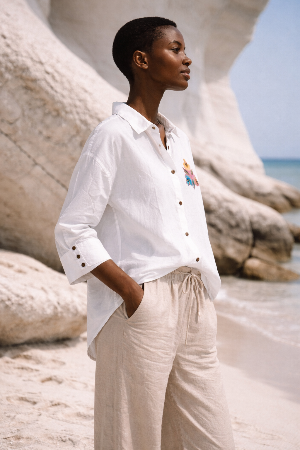 Moborr Blanc Embroidered White Cotton Shirt