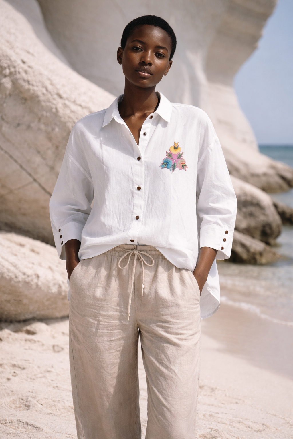 Moborr Blanc Embroidered White Cotton Shirt