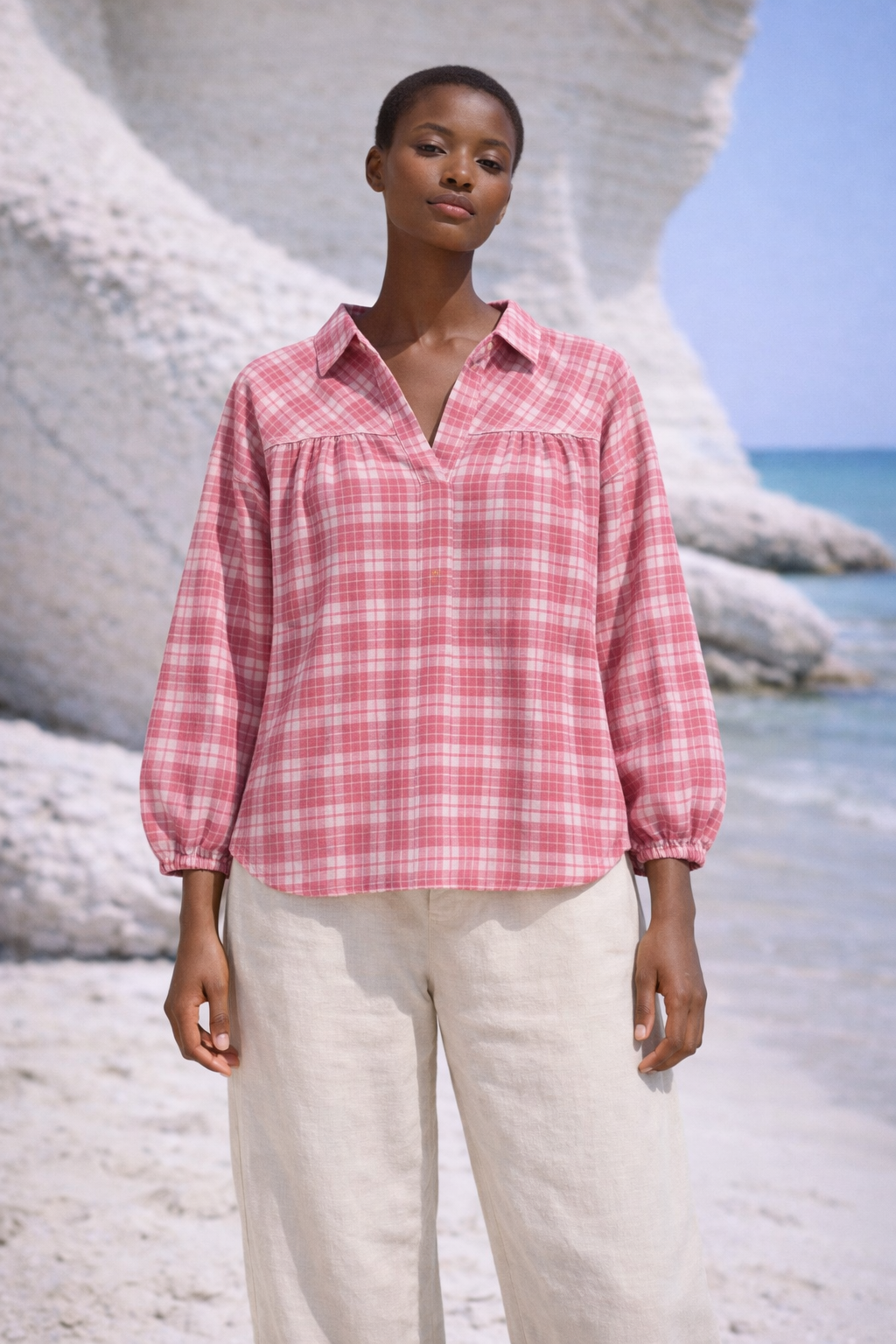 Trimae Pink Plaid Handwoven Muslin Cotton Shirt