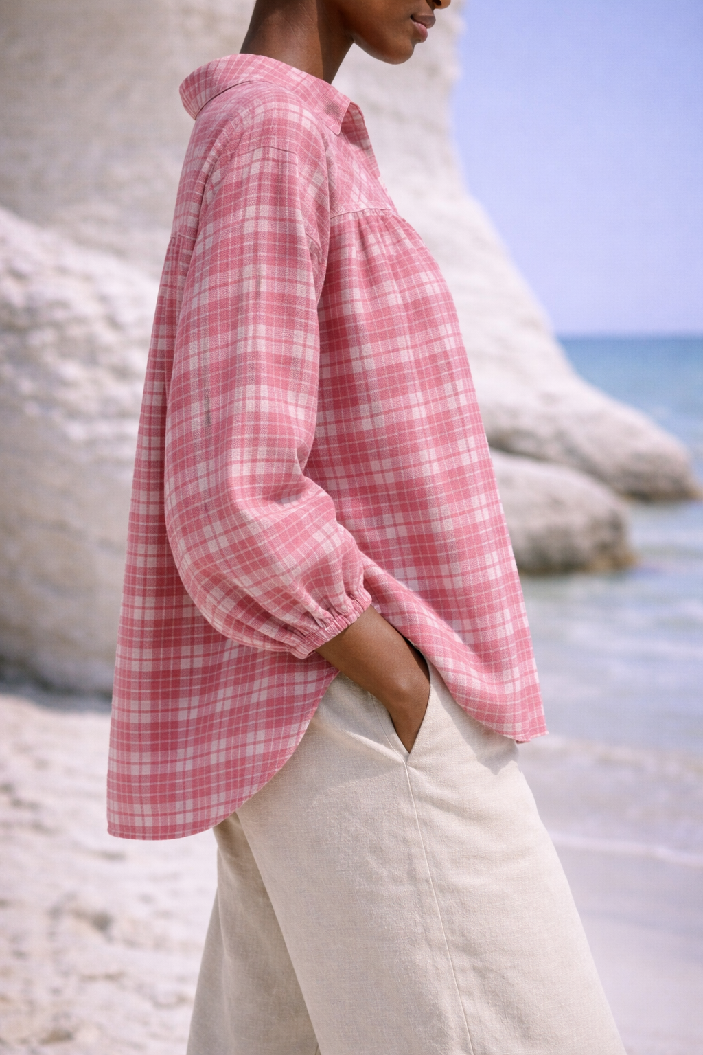 Trimae Pink Plaid Handwoven Muslin Cotton Shirt