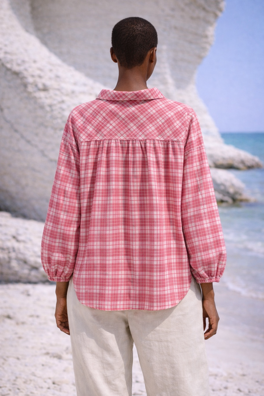 Trimae Pink Plaid Handwoven Muslin Cotton Shirt