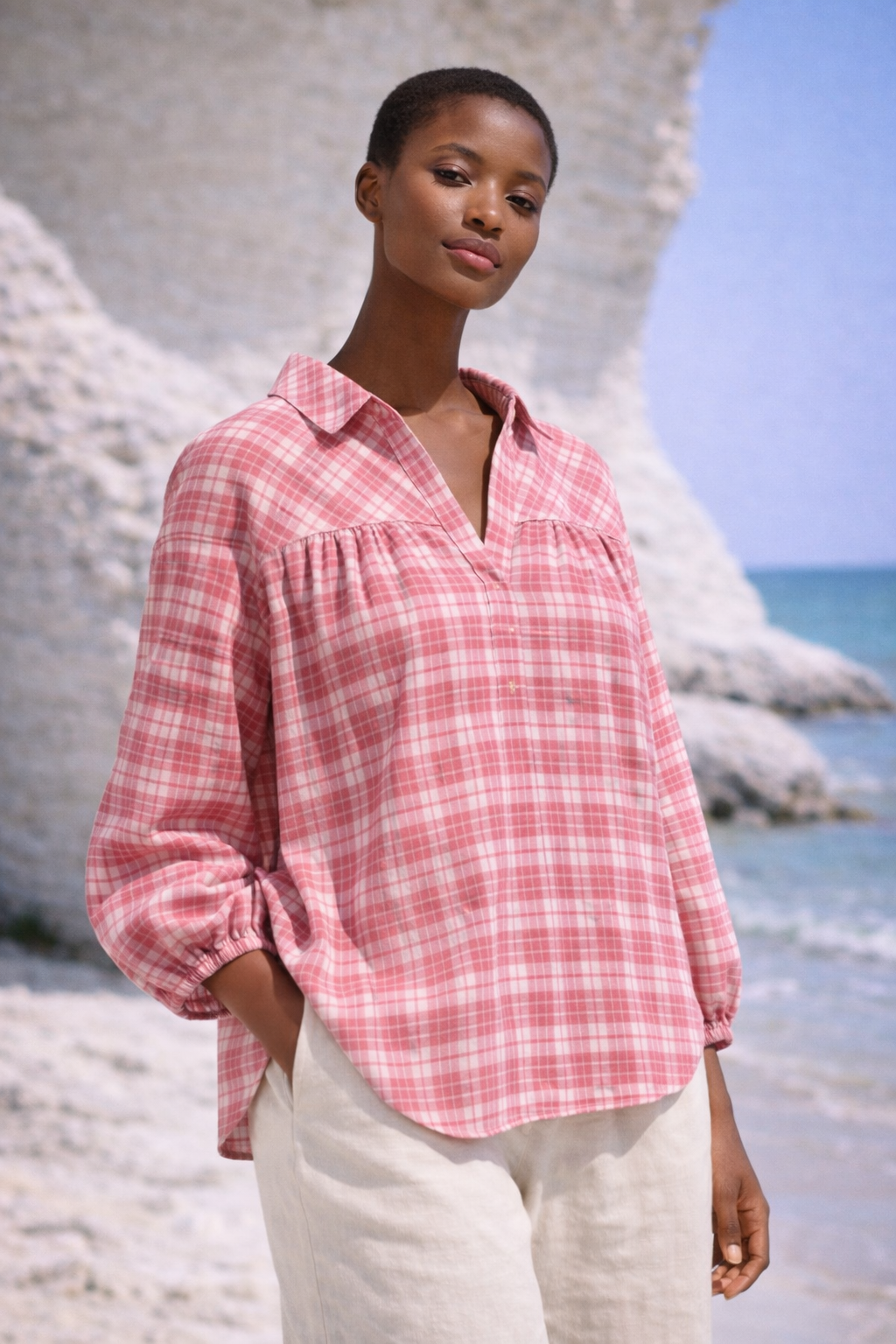 Trimae Pink Plaid Handwoven Muslin Cotton Shirt