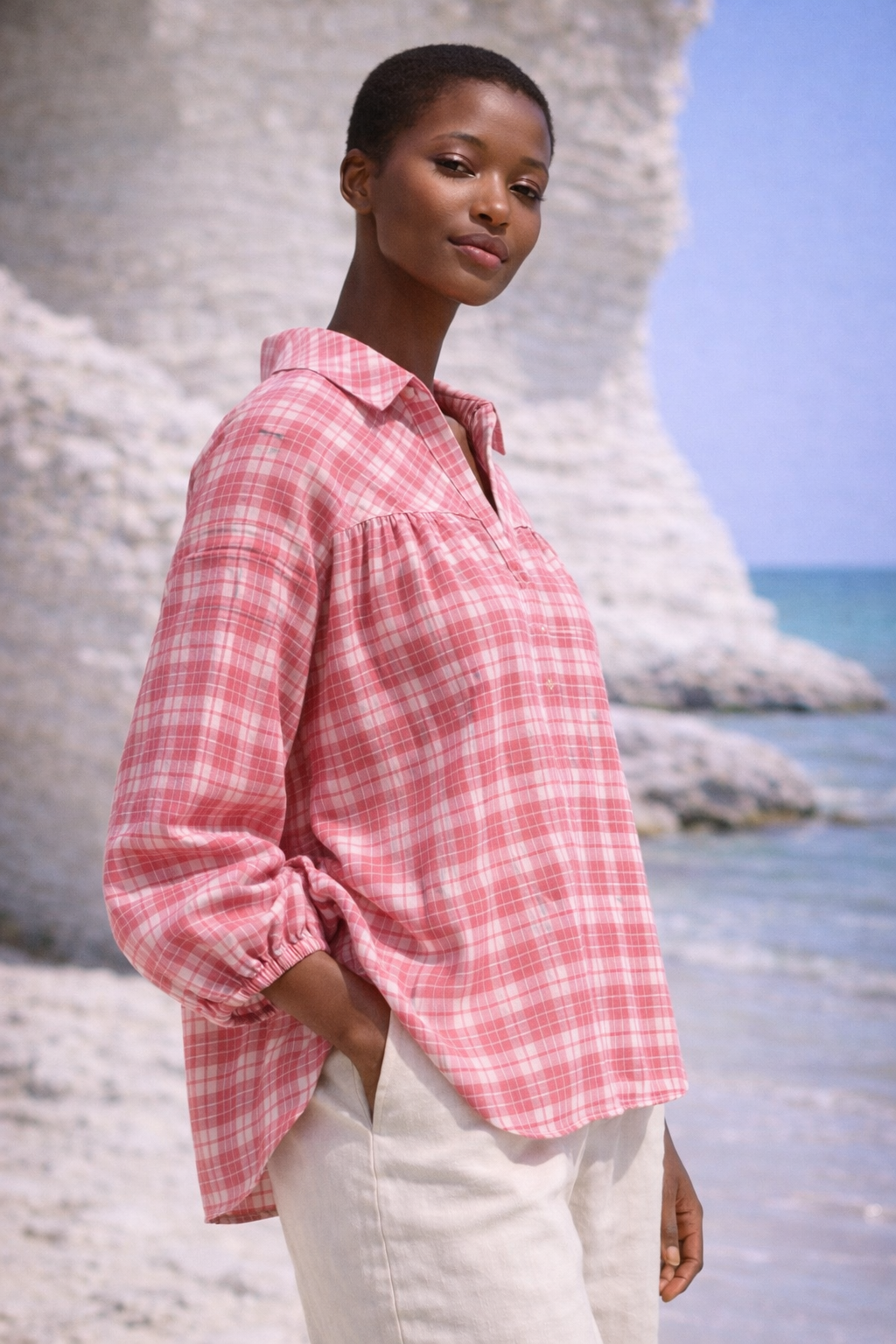 Trimae Pink Plaid Handwoven Muslin Cotton Shirt