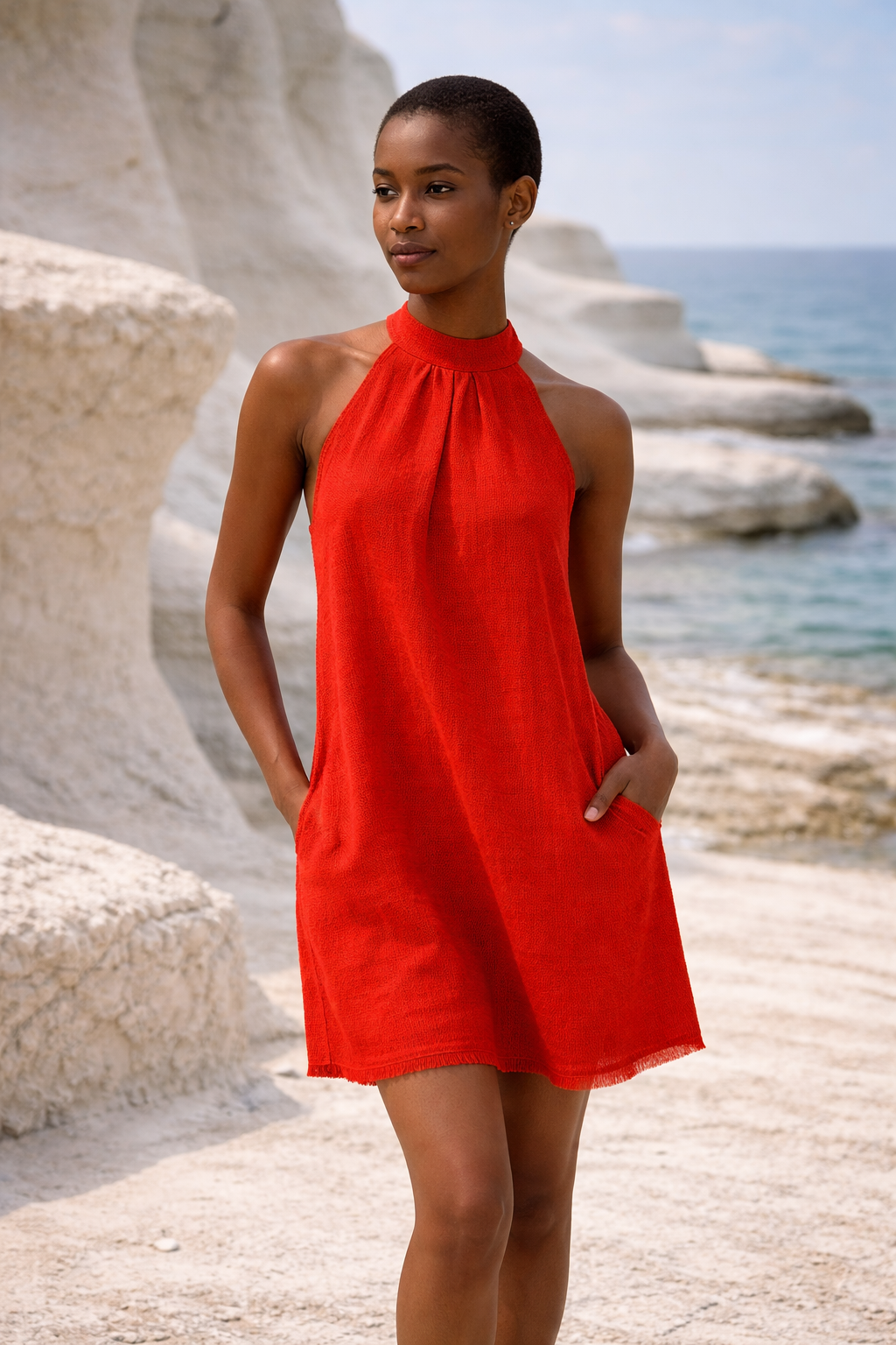 Blamie Rouge | Red Halterneck Organic Cotton Dress
