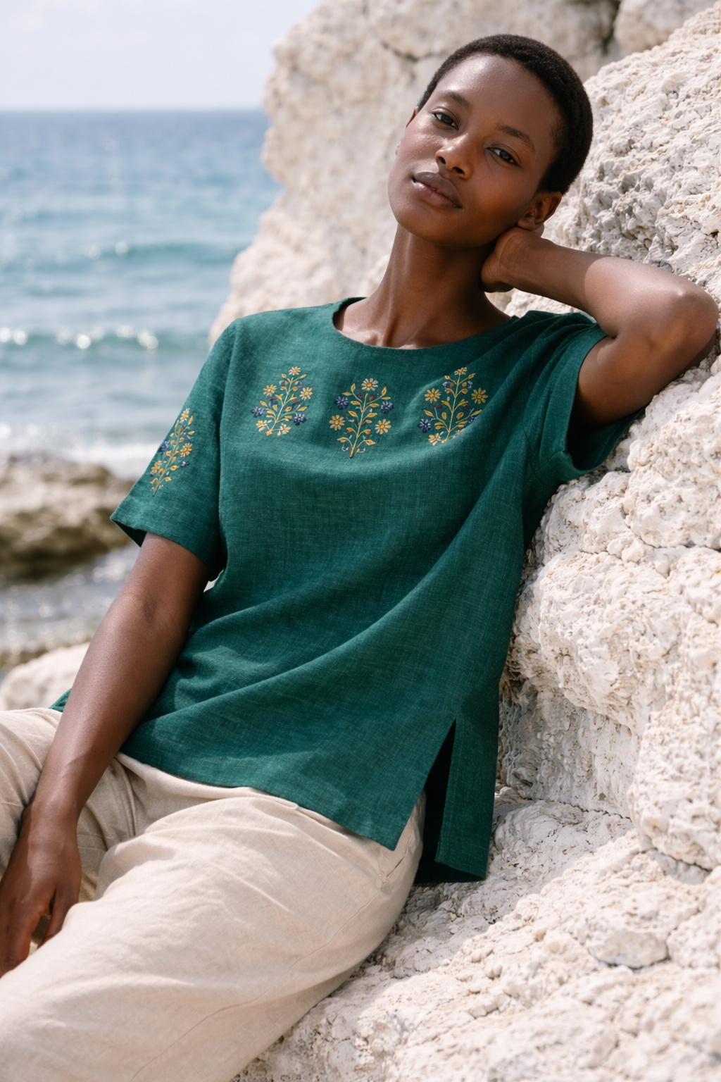 Talofofo Green Chanderi Tissue Relaxed Top
