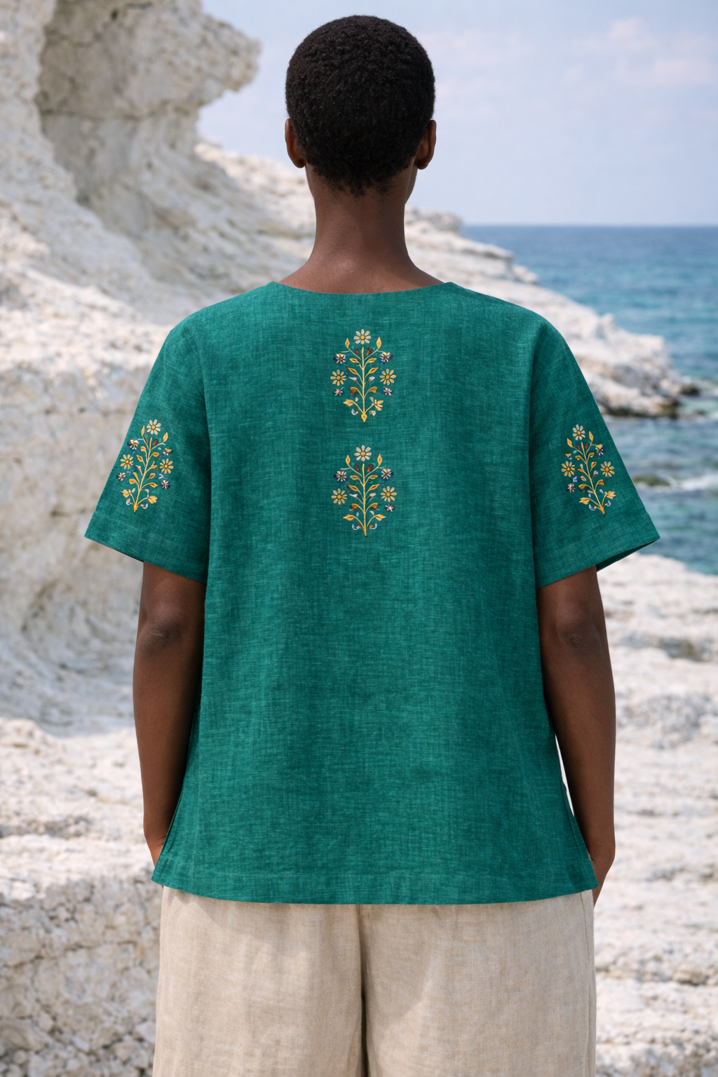 Talofofo Green Chanderi Tissue Relaxed Top