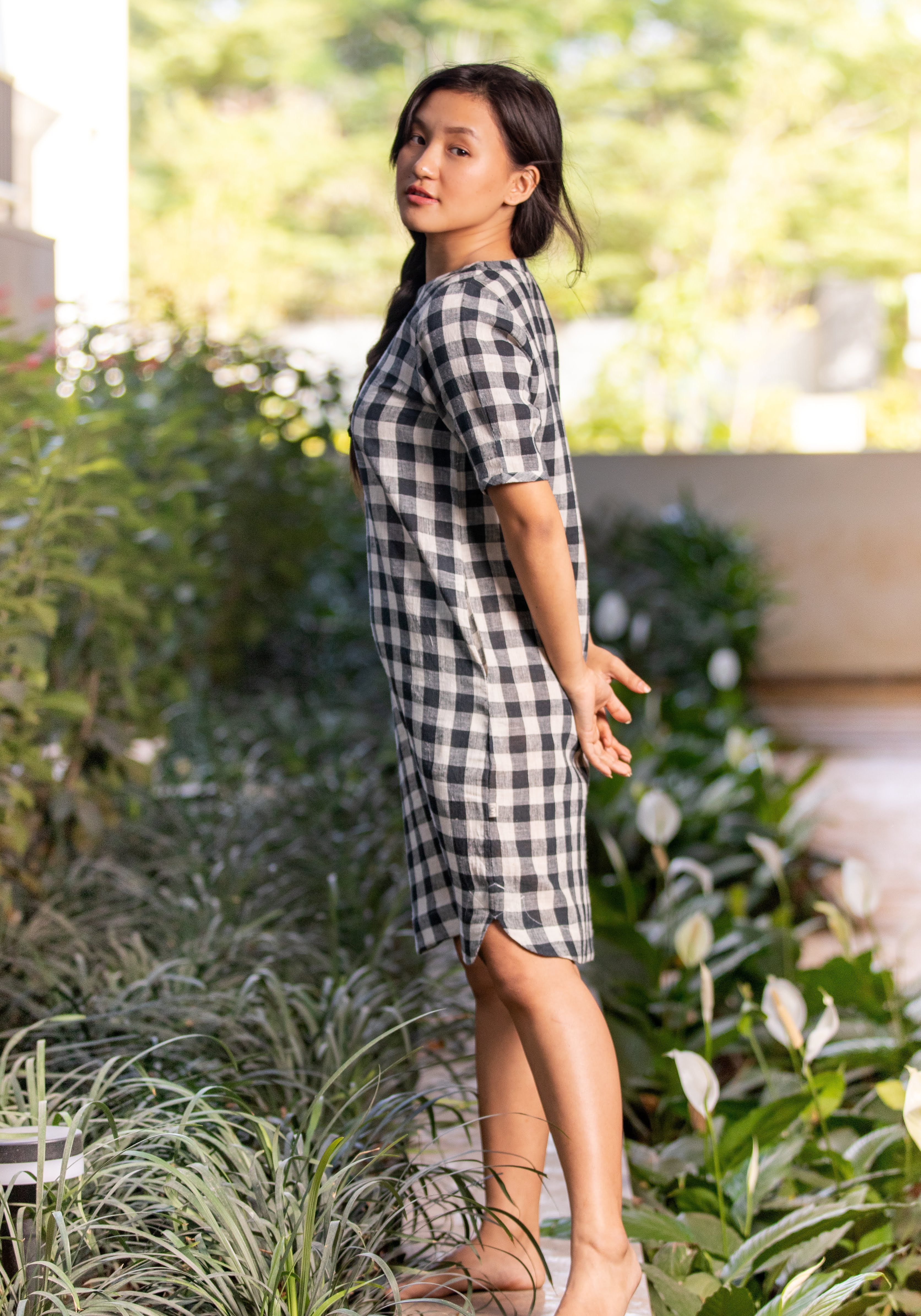 Seine Shift Dress with Curved Hemline