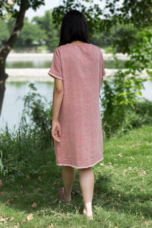 Sustainable organic cotton shift dress red weaves